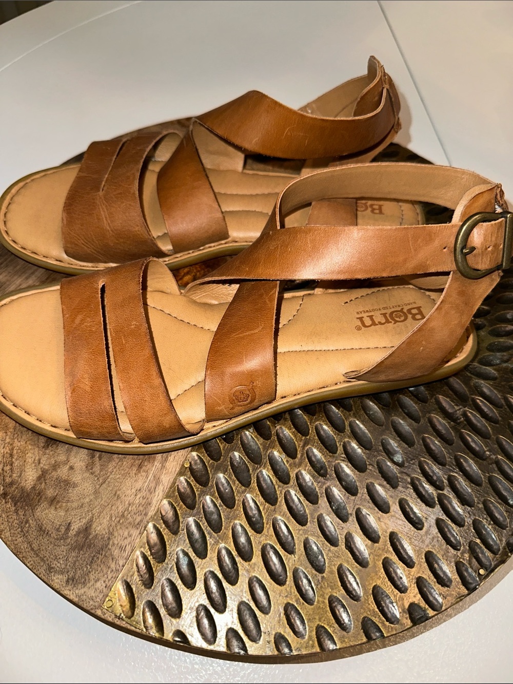 Born Cognac Leather Strappy Sandals - Picture 5 of 6